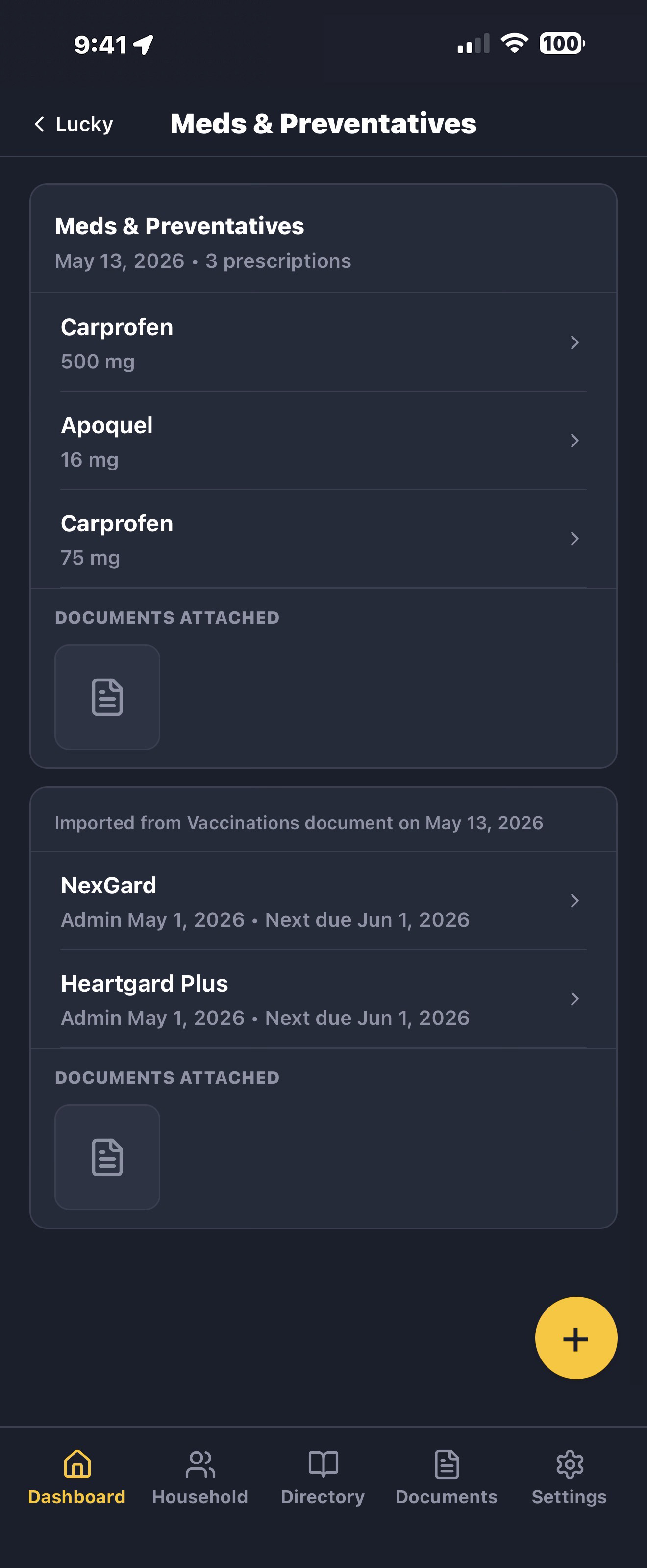 LifeVault Pet Vaccinations Record Details Screen