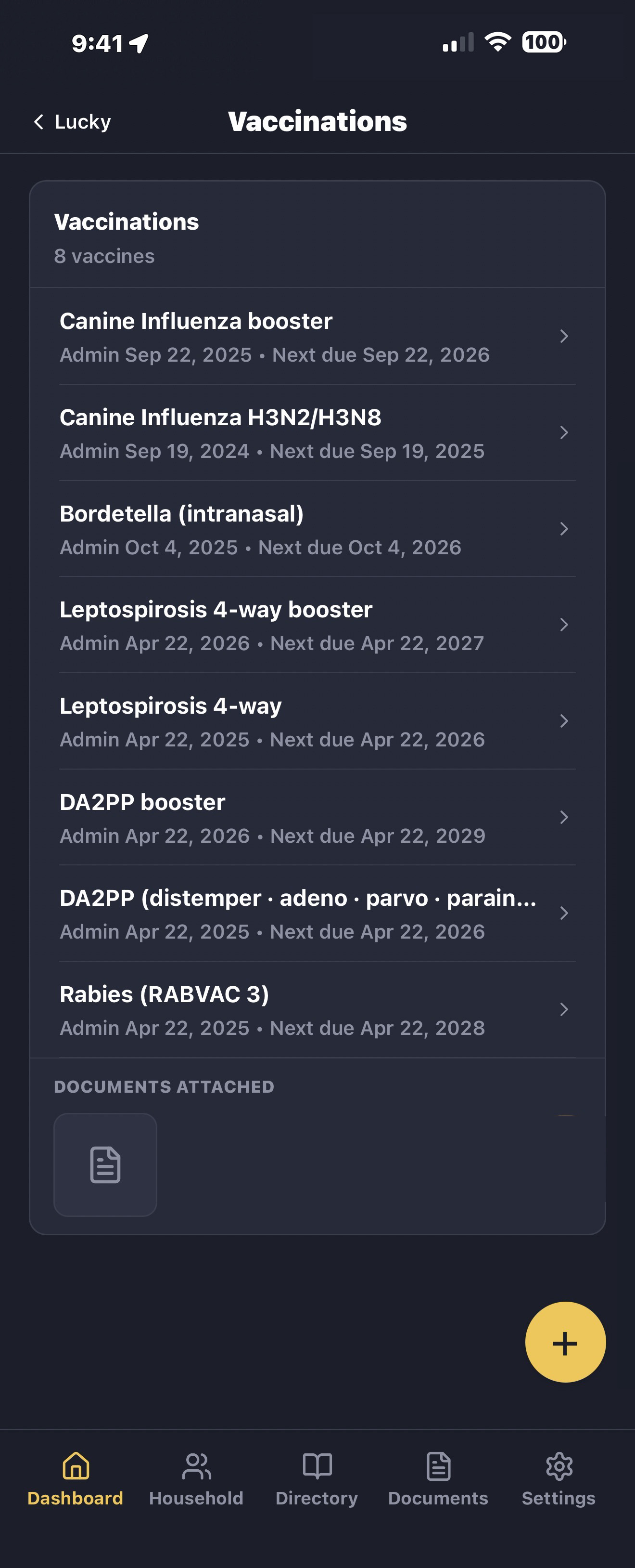 LifeVault Pet Vaccinations Record Details Screen